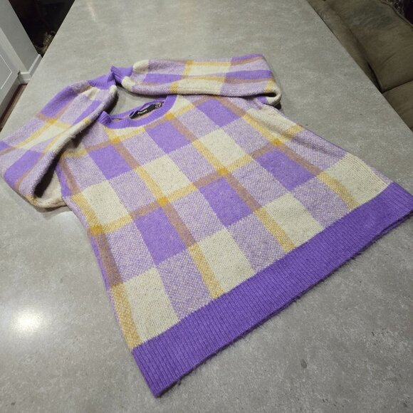 VERO MODA Women’s Plaid Puff Long Sleeves Sweater Lilac/Gold/Cream - Sze Medium - Picture 6 of 11